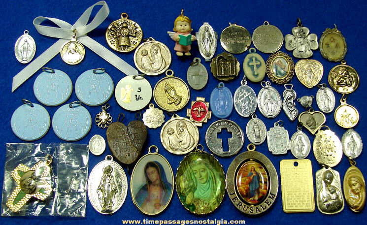 (50) Old Christian or Catholic Religious Medallion Pendant Jewelry Charms