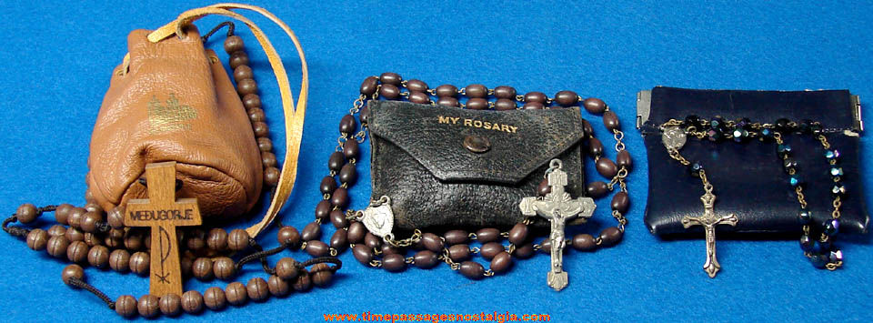 (3) Old Sets of Christian or Catholic Rosary Beads With Cases