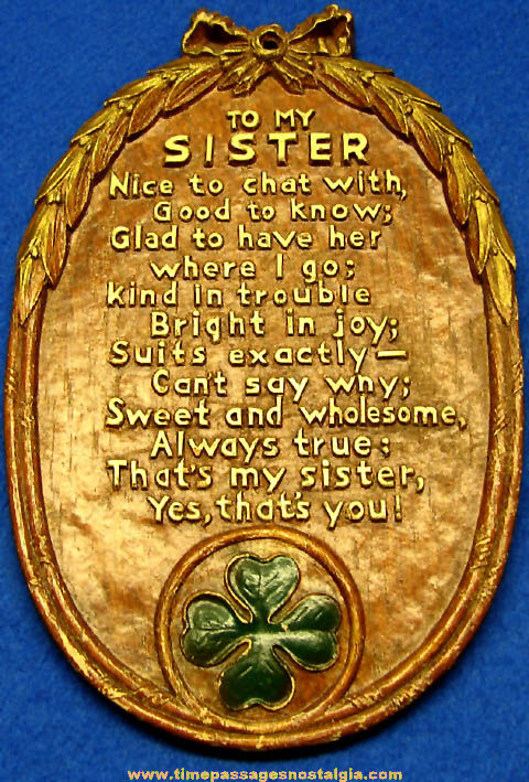 Old Syroco or Multiproducts Sister Wall Hanging Plaque