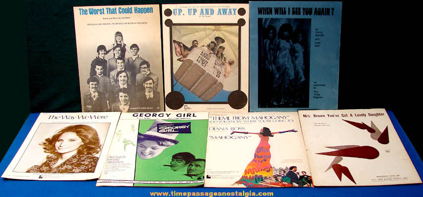 1960s & 1970s Sheet Music For (7) Different Popular Songs