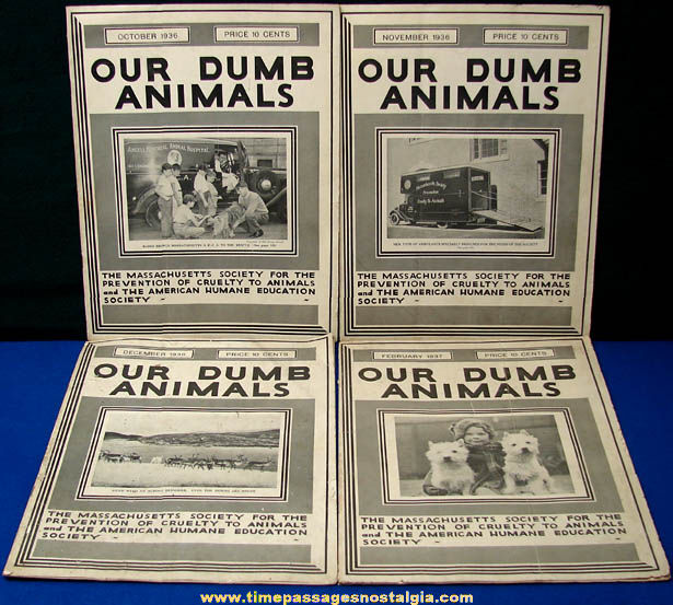 (4) Different 1936 & 1937 Our Dumb Animals Massachusetts S.P.C.A. Magazine Publication Issues