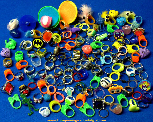 (150) Colorful Children’s Plastic & Metal Premium or Prize Toy Rings