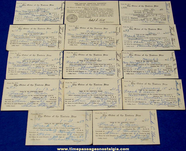 (14) 1959 - 1967 Order of The Eastern Star Membership Cards