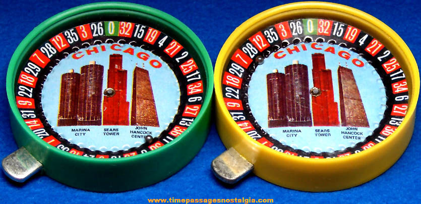 (2) Lithographed Tin & Plastic Chicago Advertising Souvenir Toy Roulette Wheels