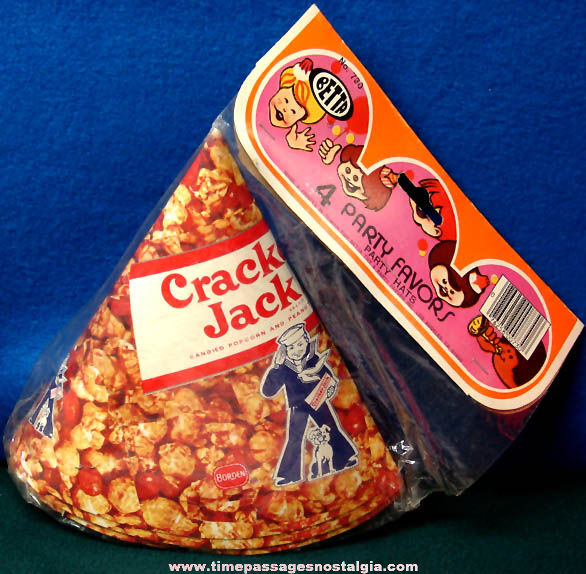 Old Unopened Package Of (4) Cracker Jack Advertising Party Hats
