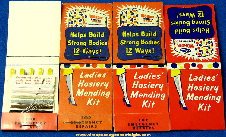 (6) Old Unused Wonder Bread Advertising Premium Sewing & Stocking Mending Kits