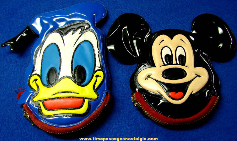(2) Different Old Walt Disney Cartoon Character Advertising Souvenir Vinyl Change Purses