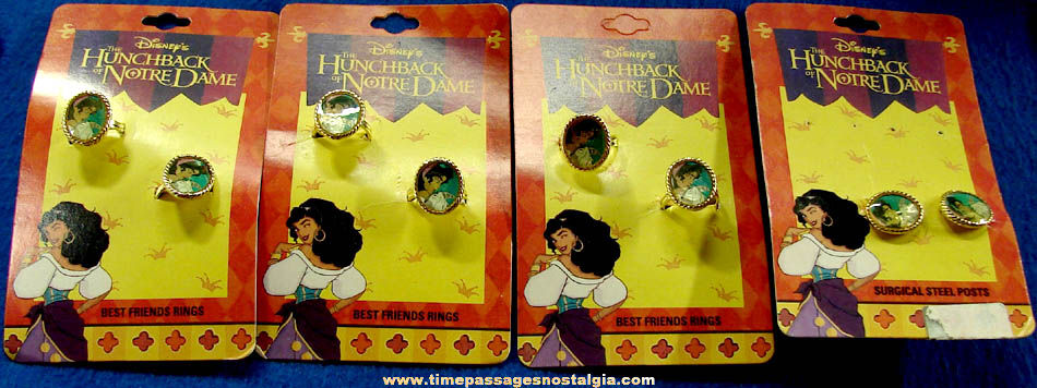 (8) Carded 1996 Walt Disney Hunchback of Notre Dame Esmeralda & Djali Friends Rings