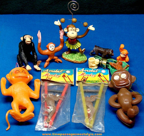 (11) Older & Newer Plastic Novelty Monkey Animal Toys