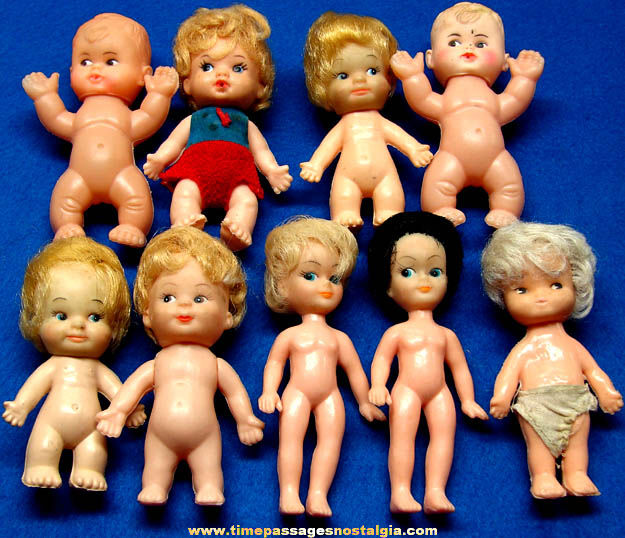 (9) Small Old Plastic & Rubber Toy Baby Dolls