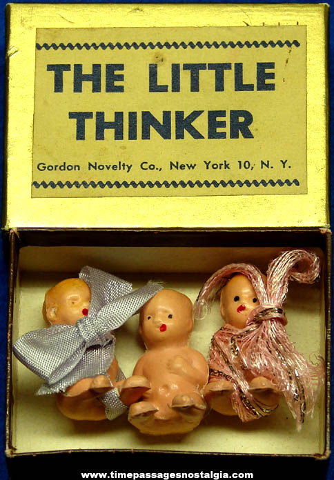 (3) Old Boxed Celluloid or Plastic Miniature Toy Baby Dolls