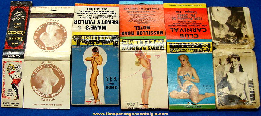 (6) Different Old Risque Pretty Lady Advertising Match Books
