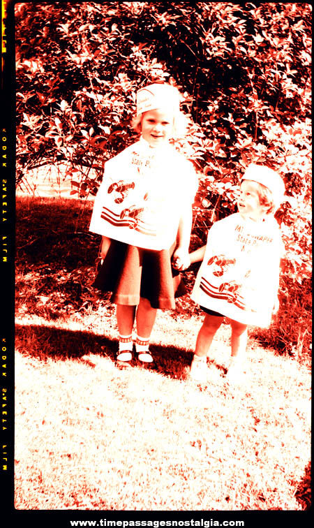 Old Photograph Negative of Young Girls With Mt. Sunapee New Hampshire State Park Advertising Costumes