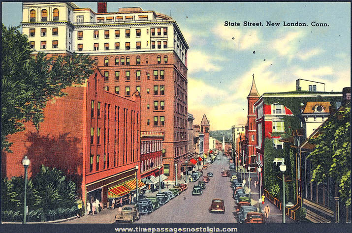 Colorful Old Unused State Street New London Connecticut Linen Post Card