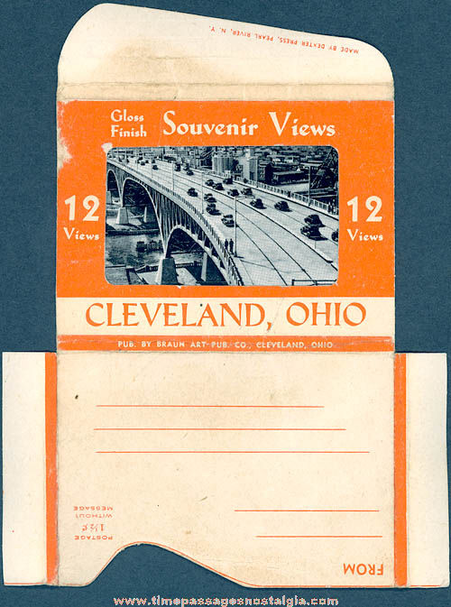 (12) Old Cleveland Ohio Advertising Souvenir Miniature Photograph Cards With Mailer Box