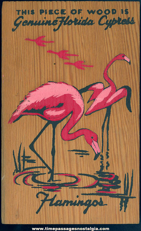 Colorful 1940 Florida Cypress Wood Pink Flamingo Advertising Souvenir Post Card