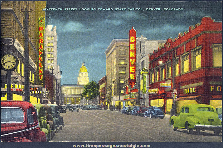 Colorful Old Unused Downtown Denver Colorado Linen Post Card