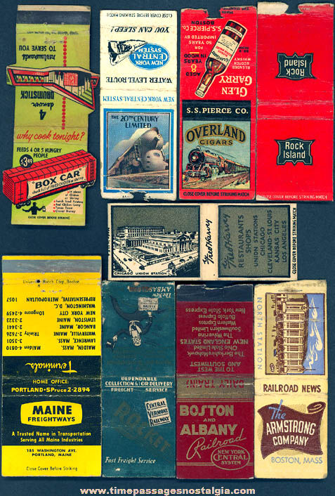 (9) Different Old Train Railroad or Railway Related Advertising Match Book Covers