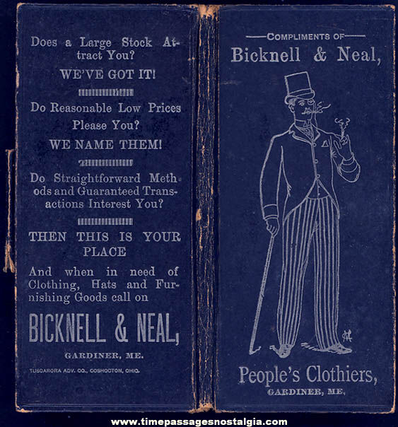 Early 1900s Gardiner Maine Bicknell & Neal People’s Clothiers Advertising Premium Booklet