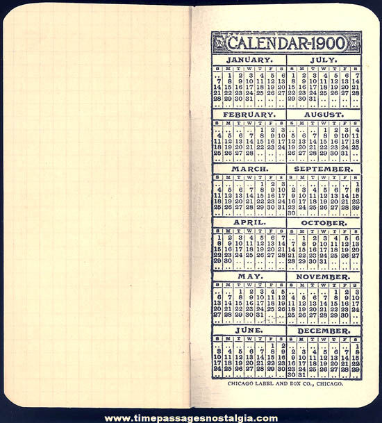 Unused 1900 Washington Shirt Company Advertising Premium Calendar Note Booklet