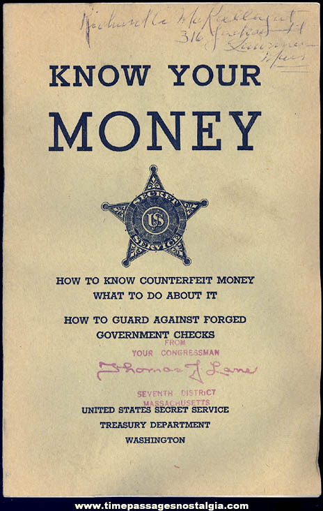 1946 United States Secret Service Treasury Department Know Your Money Booklet