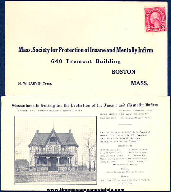 1928 Massachusetts Society For Protection of Insane and Mentally Infirm Booklet & Envelope