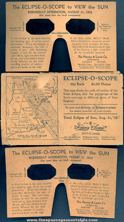 (2) 1932 Solar Eclipse Eclipse - O - Scope Viewers With Envelope