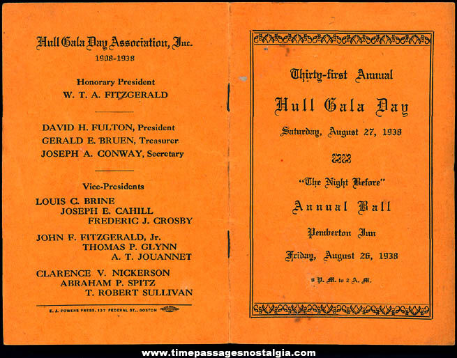 1938 Hull Massachusetts 31st Annual Hull Gala Day Advertising Program Booklet