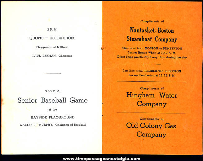 1938 Hull Massachusetts 31st Annual Hull Gala Day Advertising Program Booklet