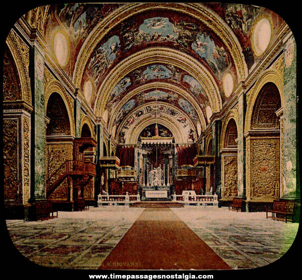 Colorful Old Cathedral or Church Interior View Magic Lantern Glass Slide