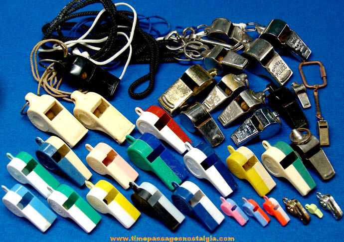 (35) Old Metal & Plastic Police or Sports Type Whistles