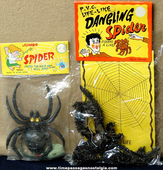 (2) Different Large Old Unopened Novelty Joke or Prank Toy Spider Figures