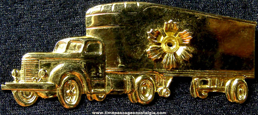 Old Brass Metal Tractor Trailer Truck Jewelry Pin
