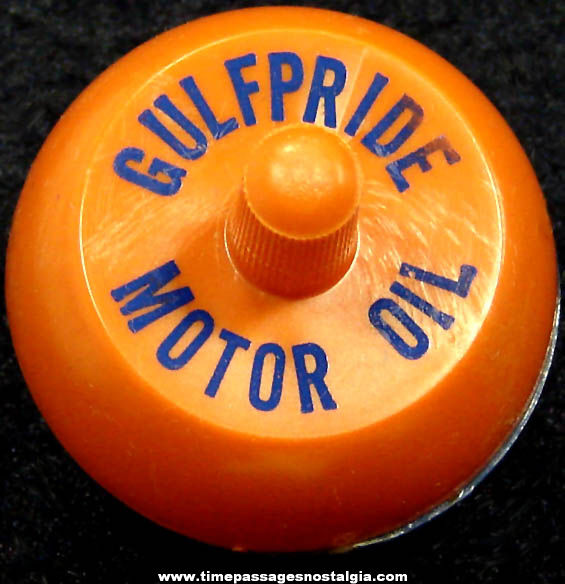 Old Gulfpride Gulf Motor Oil Advertising Premium Spinning Toy Flip Top