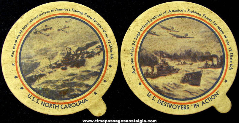 (2) World War II United States Navy Military Hoodsie Ice Cream Cup Premium Lids
