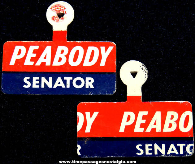 (2) Unused 1966 Endicott Peabody Massachusetts Senate Political Campaign Tin Tab Buttons