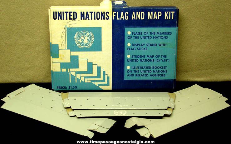 Old Boxed United Nations Flag Kit with (83) Flags