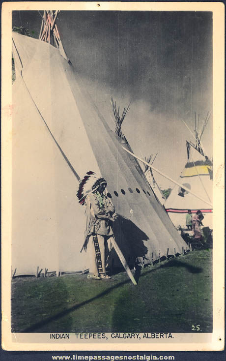 Old Unused Native American Indian and Teepee Real Photo Post Card