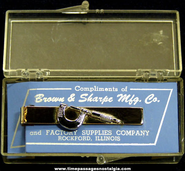 Boxed Brown & Sharpe Manufacturing Company Micrometer Tool Advertising Premium Neck Tie Bar