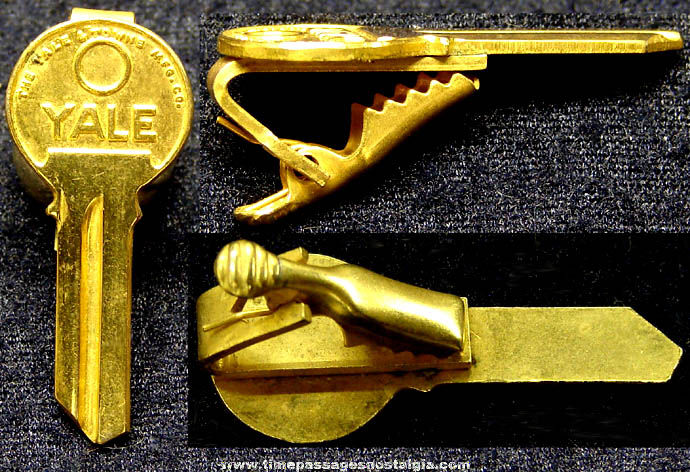 Small Old Brass Yale Lock Key Advertising Neck Tie Bar