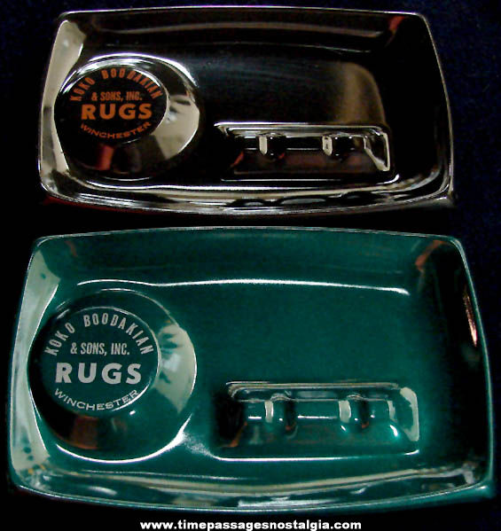 (2) Old Unused Metal Koko Boodakian & Sons Rugs Advertising Premium Cigarette Ash Trays