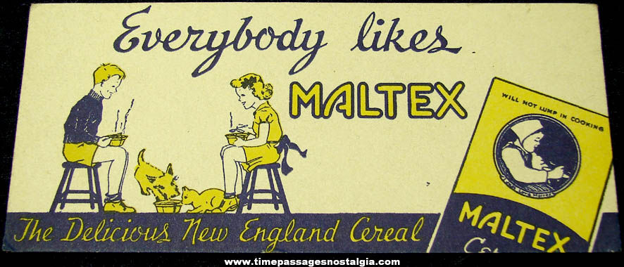 Old Unused Maltex Cereal Advertising Premium Ink Pen Blotter Card