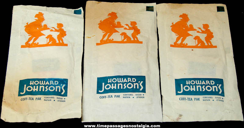(3) Old Unopened Howard Johnson’s Restaurant Advertising Coffee & Tea Packets