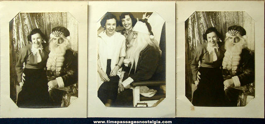 (3) 1949 Santa Claus & Women Christmas Holiday Photographs with Folders