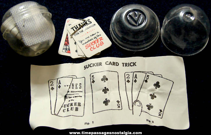 (2) Old Unused Gum Ball Machine Prize Sucker Club Miniature Playing Card Trick with Instructions