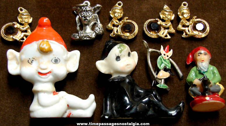(9) Small Old Elf Pixie and Gnome Character Figurines and Jewelry Items
