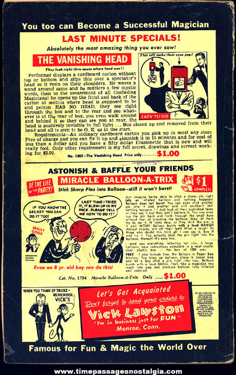©1963 House of A Thousand Mysteries Vick Lawston Magician Magic & Novelty Catalog