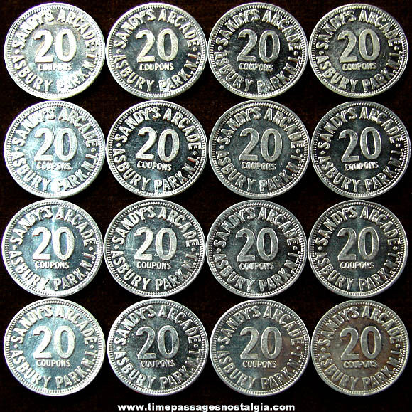 (16) Old Asbury Park New Jersey Boardwalk Sandy’s Arcade Game Twenty Point Token Coins