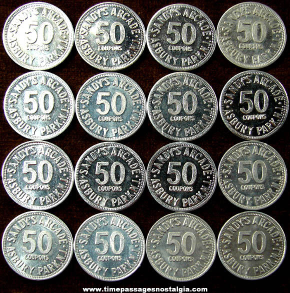 (16) Old Asbury Park New Jersey Boardwalk Sandy’s Arcade Game Fifty Point Token Coins