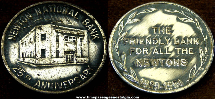 1954 Newton National Bank 25th Anniversary Advertising Souvenir Token Coin